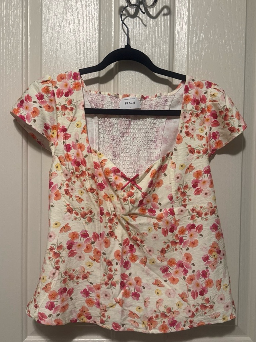 Floral V-Neck Short Sleeve Blouse in Pink & Orange
